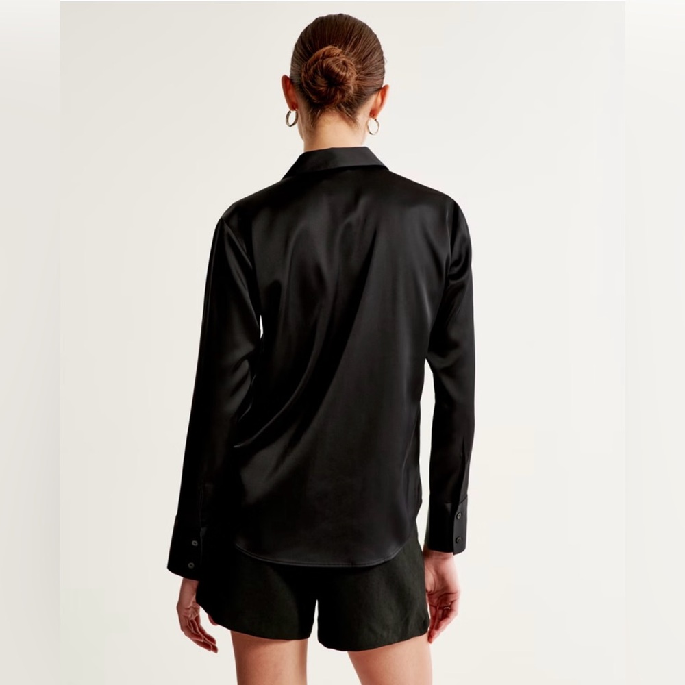 Abercrombie & Fitch Long-Sleeve Satin Button-Up Shirt - Picture 6 of 13